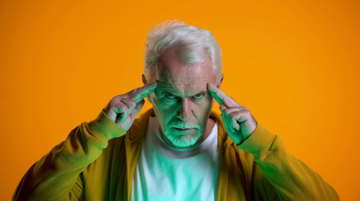 An elderly man focuses intently, symbolizing the mental resilience needed to manage psychological symptoms of COPD.