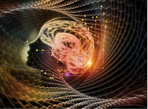 An abstract image of a human head with a bright network of lines and patterns within, symbolizing the cognitive and psychological aspects in COPD care.