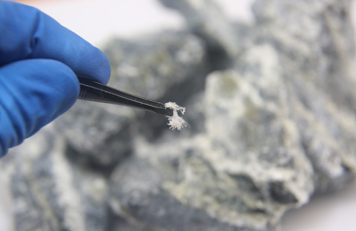 Close-up of asbestos fibers, highlighting the hidden dangers and their link to lung diseases like COPD.