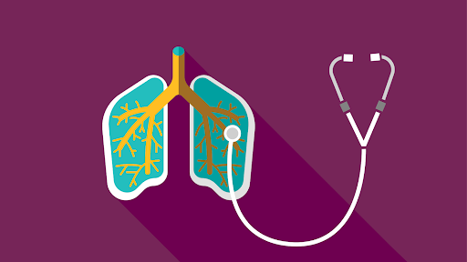 Illustration of human lungs with a stethoscope, symbolizing lung health and medical care for respiratory diseases like COPD.